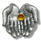 Silbere Offene Hände-Räucherhalter für Stäbchen &amp; Kegel