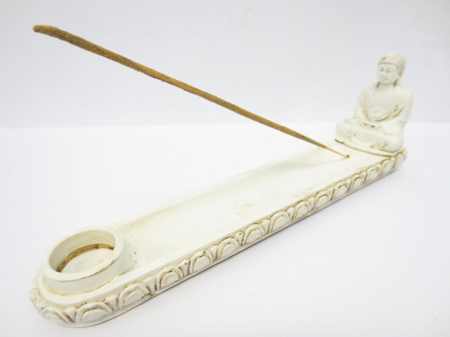 Weißer Sitzender Japanisch Buddha Räucherstäbchenhalter
