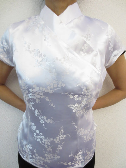weiss mit blute Damen Tops