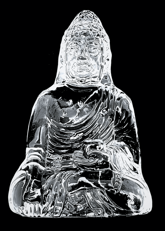 Sitzende Varadamudra-Buddha-Statue aus Kristallglas – 10,5 cm