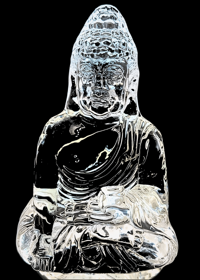 Sitzende Varadamudra-Buddha-Statue aus Kristallglas – 14 cm