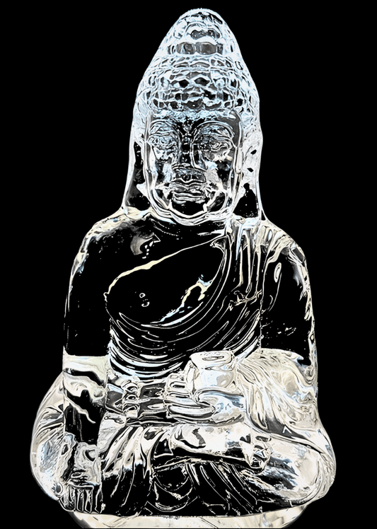 Sitzende Varadamudra-Buddha-Statue aus Kristallglas – 14 cm